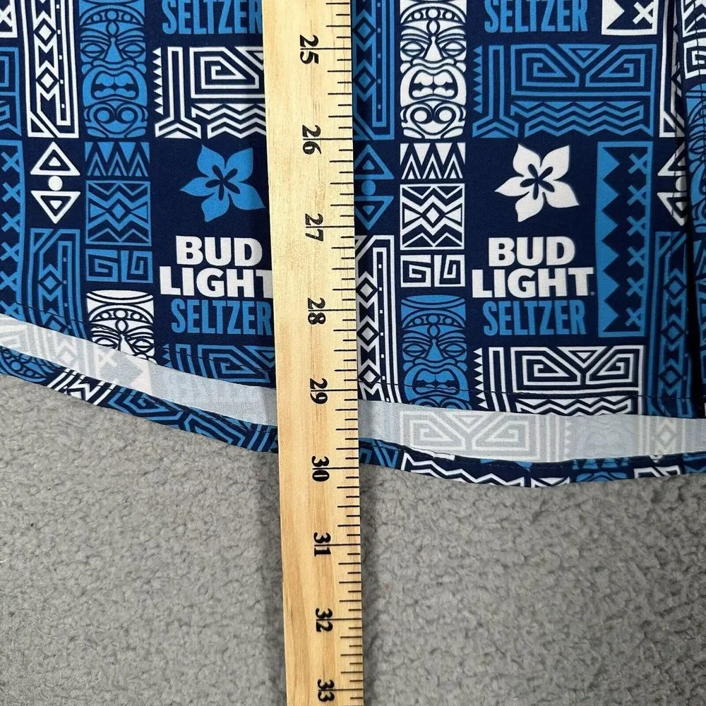 Bud Light Seltzer Shirt Mens Medium Blue‎ Hawaiian Tiki All Over Print Polyester